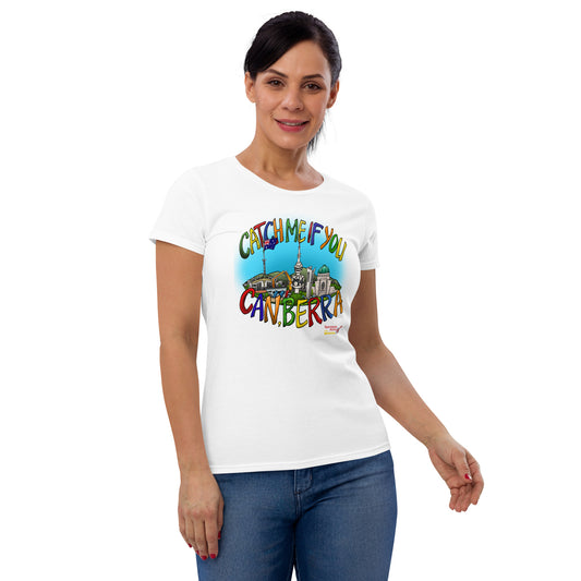 04. Women's White short sleeve t-shirt with Canberra artwork